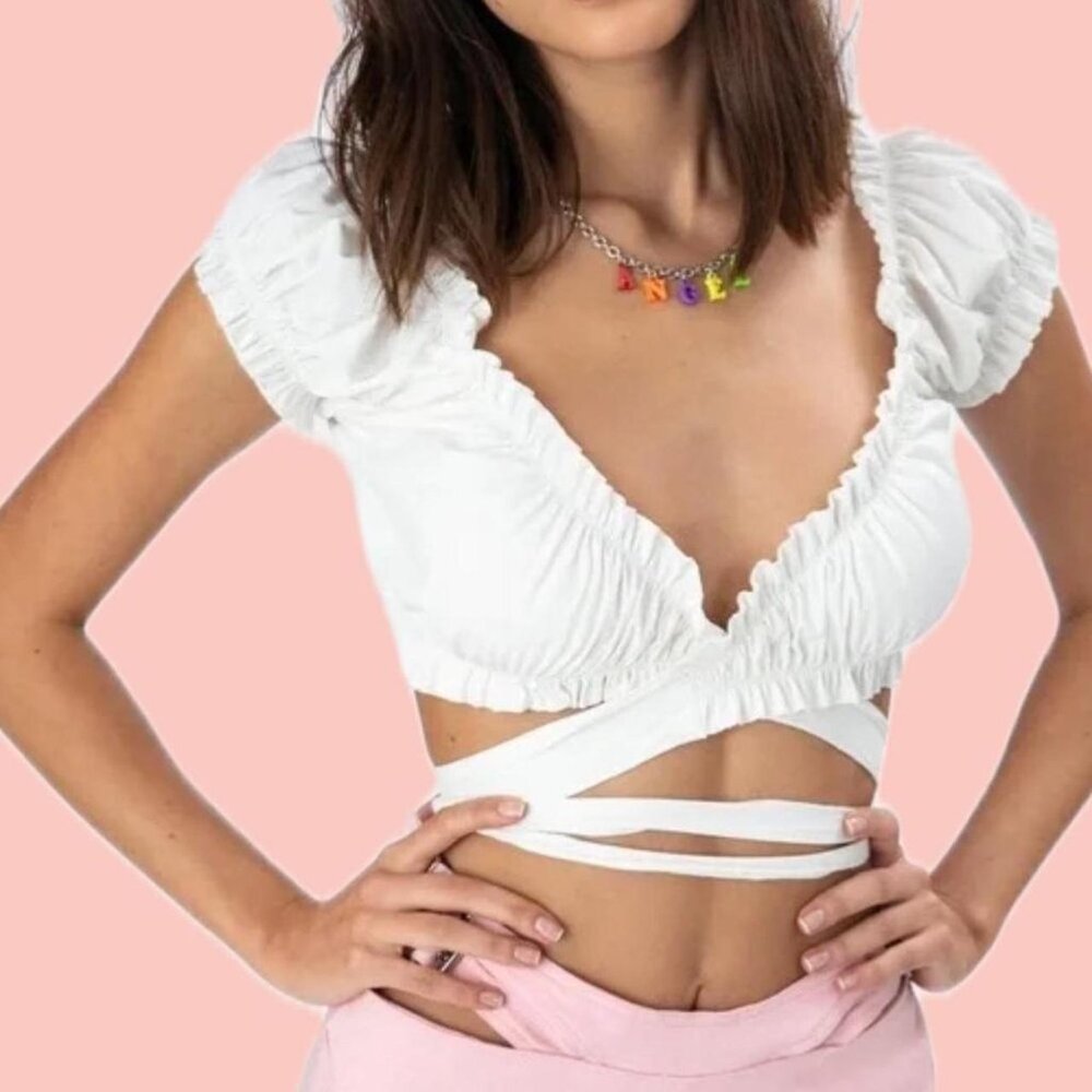 Adika white tie knot cropped top